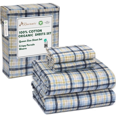 RUVANTI 100% Organic Cotton Sheets - Queen Sheet Set - 4 Piece Percale Weave Bedding, Crisp, Cooling & Breathable, Soft & Durable, 16" Deep Pocket, Hotel Quality Sábanas - Pastel Print