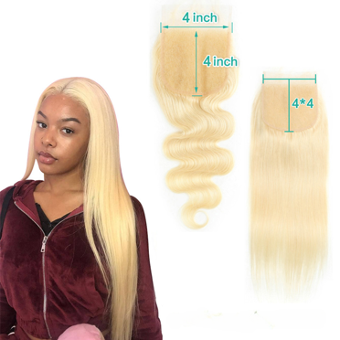 4x4 Lace Closure 613 Blonde Straight Hair Closure Human Hair Brazilian Hair Body Wave Pre Plucked 4x4 Lace Closure Remy Hair Extensions Perruques Extensions de cheveux humains