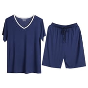 GDREDA Summer Pajamas for Men Mens Pajama Sets Short Sleeve Pyjama Sleepwear Loungewear Nightwear Sets Comfortable Lightweight Pj's Sleep Sets Men's Pajama & Loungewear Navy,L
