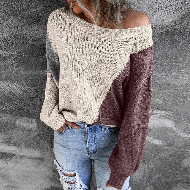 RKSTN Sweaters for Women Autumn And Winter Casual Pullover Blouse Long Sleeve Patchwork Tops Sweater Fall Sweaters