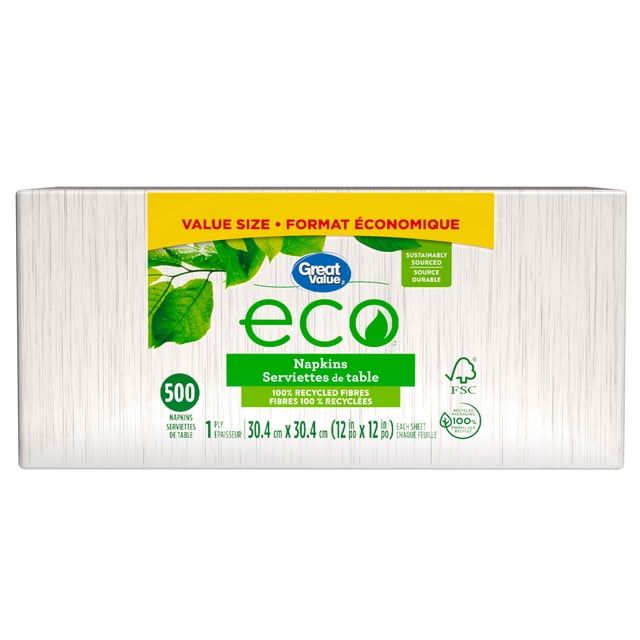 Great Value ECO, 500 Napkins, White