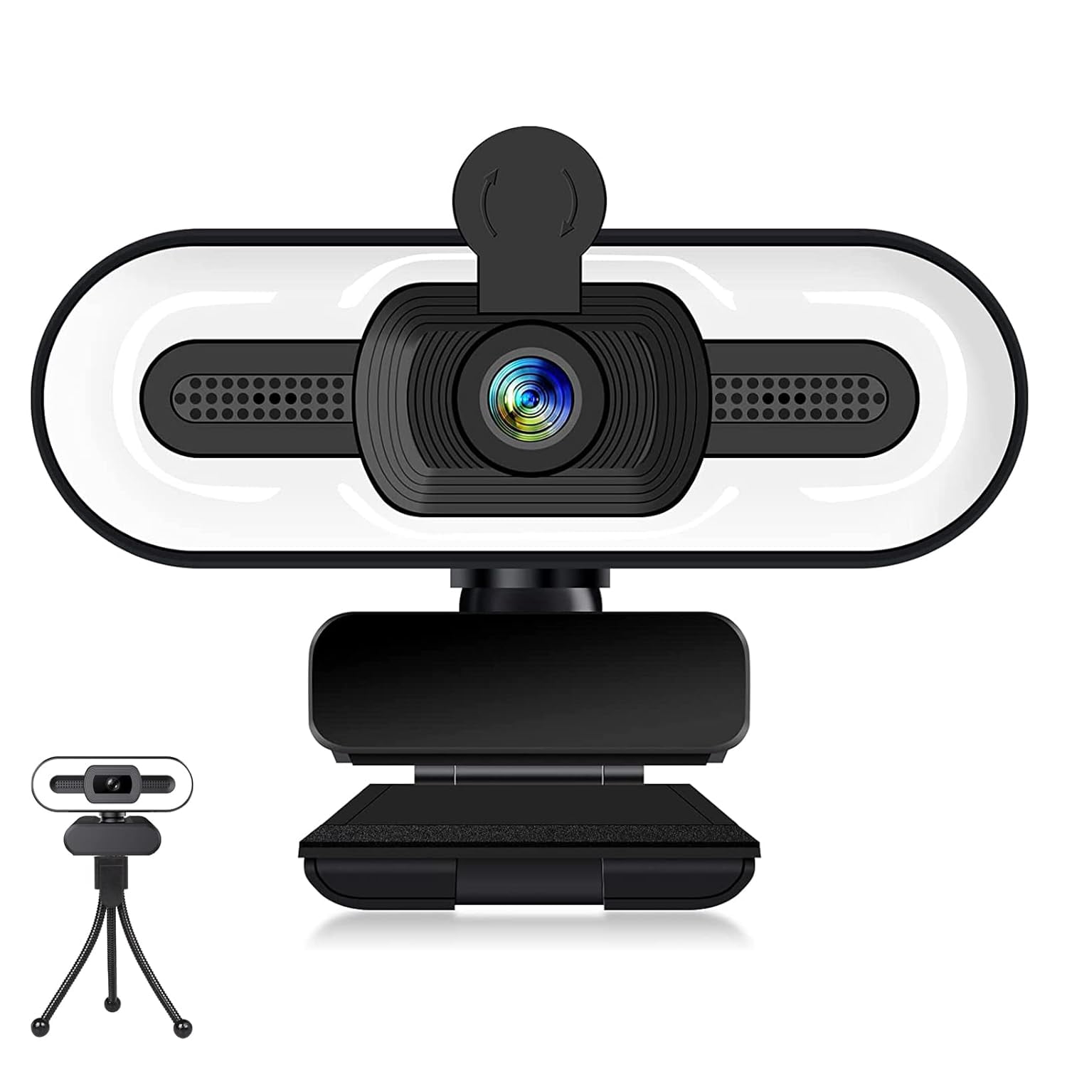 1080P Webcam with Microphone, Full HD Facecam Live Streaming Webcams with Ring Light, Tripod, 360° Swivel Radius, USB Camera for PC
