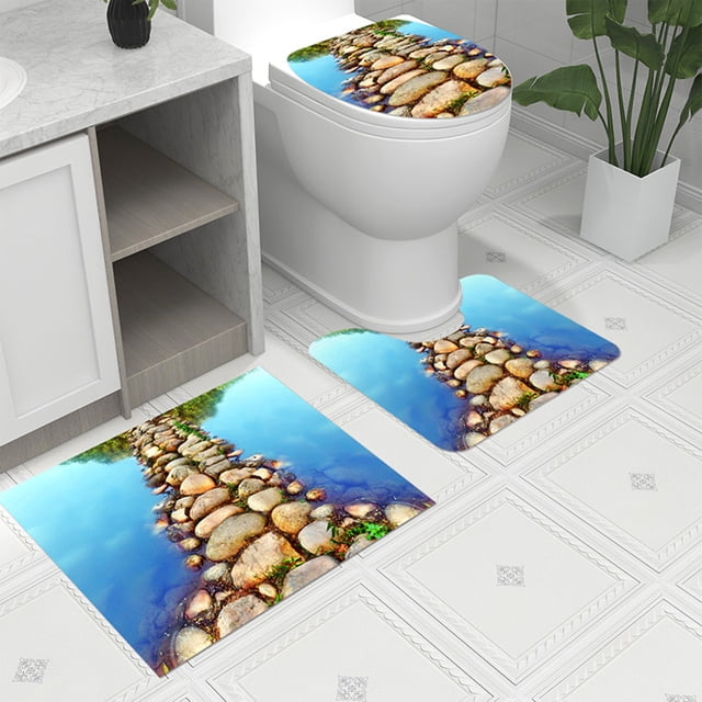 Chmadoxn Bathroom Rugs, Rugs for Living Room, Area Rug, Bath Mat Toilet Floor Mat U-shape Foot Mat Bathroom Bathroom Mat Printing Modern Mat Toilet Door Mat Three Sets carpeting carpeting