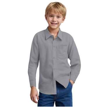 Splozh Chemises à Manches Longues en Coton pour Garçons Chemises Décontractées Unies pour Enfants Chemises Formelles Multicolores à Manches Longues pour Garçons et Filles Vêtements de Performance pour Étudiants Gris, 7-8 Ans
