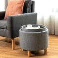 thumbnail image 3 of Gymax Pouf Rond de Rangement avec Plateau, Repose-Pieds Rembourré d'Accent avec Pattes en Bois, Gris, 3 of 10