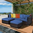 thumbnail image 3 of Patiojoy 5-Piece Outdoor Patio Sectional Rattan Wicker Conversation Sofa Set with Navy Cushions, 3 of 5