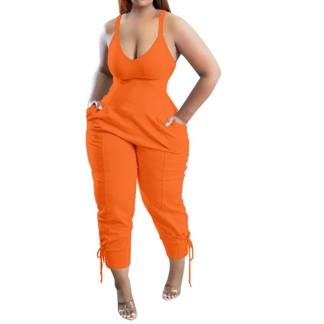 B91xZ Combinaisons pour Femmes Bretelles Réglables Mode Combinaison avec Poche, Orange TG