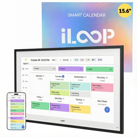 iLoop Calendrier Numérique 15,6 Po 32 Go / 3 Modes : Calendrier, Cadre Photo et Vidéo Wi‐Fi et Galerie d'Art / Écran Tactile