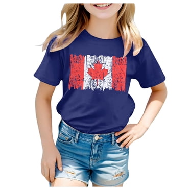 GDREDA Canada T-Shirt Drapeau Imprimé Filles T-Shirt à Manches Courtes d'Été Col Rond T-Shirt Coupe Décontractée T-Shirts Basiques