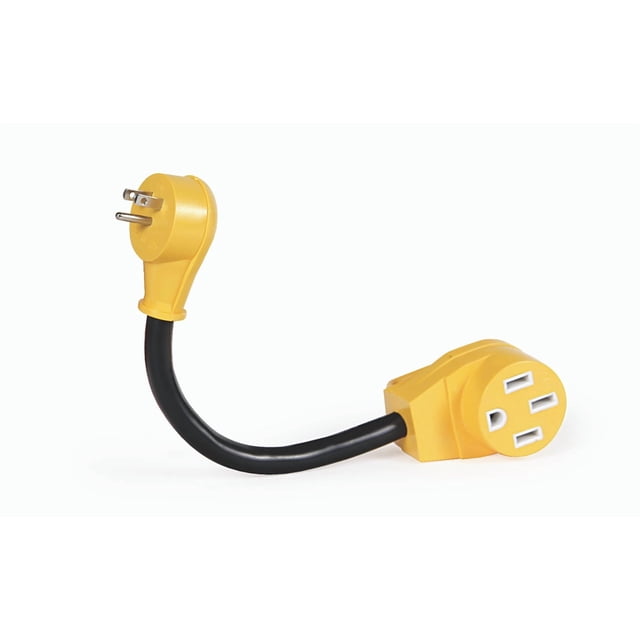 Camco Power Cord Adapter 55168 Power Grip; For Connecting RV Power Inlet To Standard Power Source; 15 Amp Male To 50 Amp Female; 15 Amp Dogbone; Non Locking; Not Waterproof; With Plug Head Handle