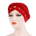thumbnail image 3 of Aocisk Turban Tressé Perlé avec Foulard, Casquette pour Femmes, Couvre-Chef Mode Style Baseball, Rouge, Taille Unique, 3 of 7