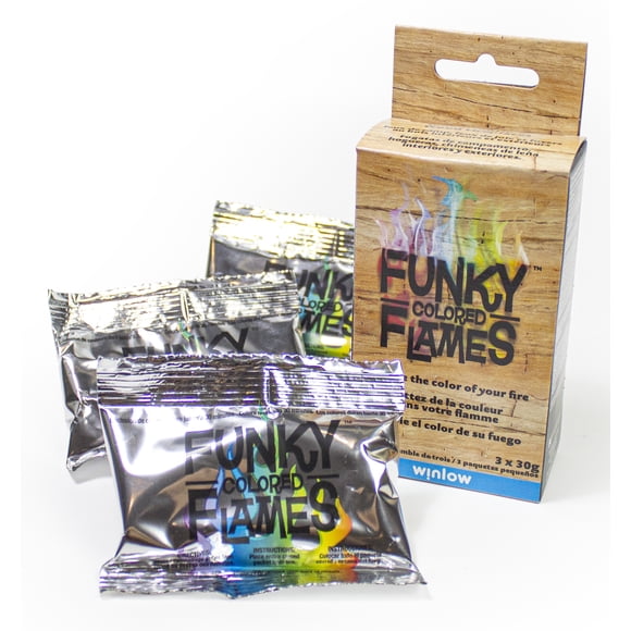 Funky Flames par Get Stoked! + Sachets de Changement de Couleur du Feu + Changez la couleur de votre feu pendant jusqu'à 30 minutes + 3 pièces par sachet