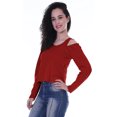 thumbnail image 3 of Moomaya Womens Cold Shoulder Short Top Solid Full Sleeves Summer Tee Tops, 3 of 6