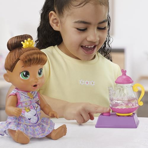 Baby Alive Poupée Bubbly Tea Party Sophia avec Accessoires de Théière, Cheveux Bruns, 11 Pouces, Jouets pour Filles et Garçons de 3 Ans et Plus