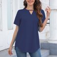thumbnail image 4 of Blouses for Women Solid Color Round Neck Short Sleeve T-Shirt Blouse Tops, 4 of 8