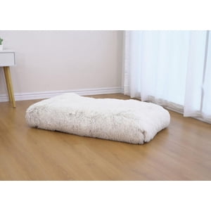 Home4Cat Grand Rectangle Long Faux-Fur Dog Bed, Off-White 37.8" x 22"
