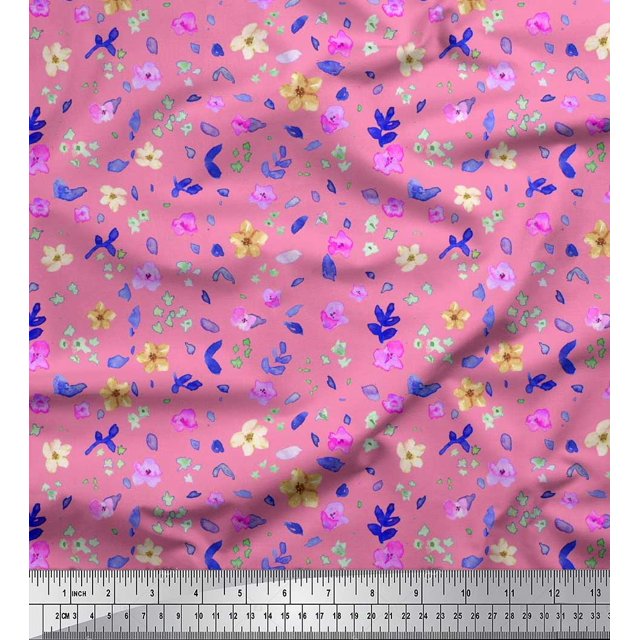Soimoi Rayon Fabric Flower Watercolor Decor Fabric Printed Yard 56 Inch Wide
