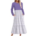 thumbnail image 2 of cfhntfmh Robes Maxi pour Femmes Automne Col Rond Manches Longues Robe Rayée Robe Tendance à Blocs de Couleur Robe de Détente avec Poches, 2 of 5