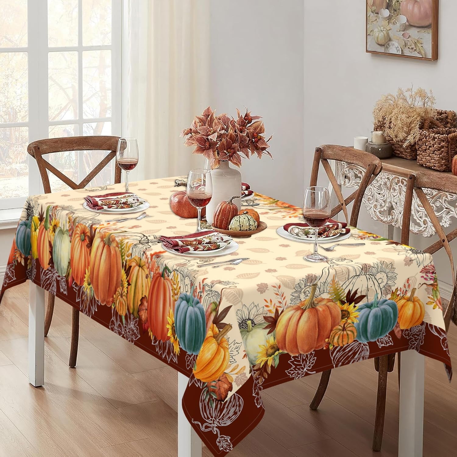 Fall Tablecloth, Fall Tablecloths for Rectangle Tables, Fall Table Cloths Rectangle 60 x 102 Inch, Autumn Pumpkin Thanksgiving Tablecloth