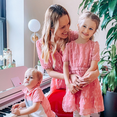 thumbnail image 2 of PatPat Family Matching Pink Set Solid Colorblock Polo collar Short-sleeve Shirt or Ruffle-sleeve Belted Dress, 2 of 4