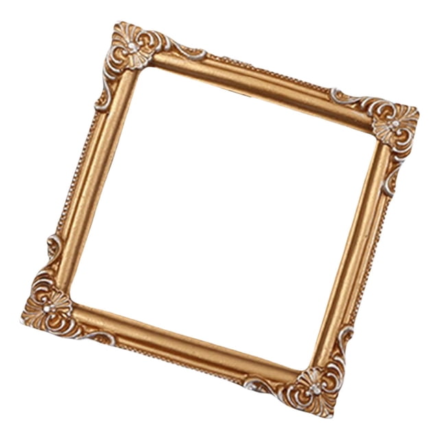 veasfak European Style Photo Frame in a golden antique design, crafted from resin material with intricate decorative details. This rectangular frame measures approximately 11cm x 0.8cm (4.33 inches x 0.31 inches) and features ornate corner embellishments. Suitable for tabletop or wall mounting, it is ideal for displaying cherished memories in home, office, or gallery settings. A versatile piece for modern art home decoration or as a thoughtful gift for housewarming, weddings, or family events.