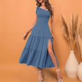 thumbnail image 2 of Kcodviy Robe Femme 2025 Été Décontractée Grande Robe Femme une Épaule Sans Manches Smockée Robe Maxi Femme Décontractée Taille Élastique à Volants Midi Robes Décontractées Femme Robe, 2 of 4