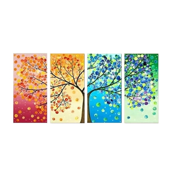 Xingzhi 4 Panel Flower Tree Wall Canvas Colorful Art Decor Painting Wedding Home Living Room Unframed