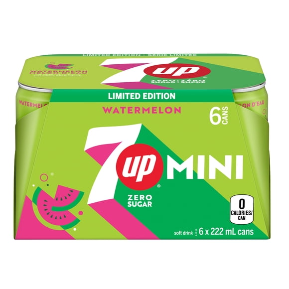 Boisson gazeuse 7UP Zéro sucre Melon d'eau 6 x 222 ml Mini Canettes