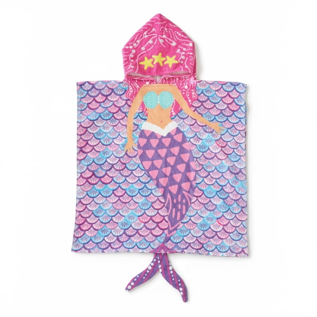 Mainstays Hooded Beach Towel, Mermaid, 1 Piece, 24