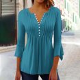 thumbnail image 1 of Babysbule Chemises pour Femmes Tunique Plissée 3/4 Hauts 2025 Tendance Habillée Décontractée Été Col en V Boutons Hauts, 1 of 4