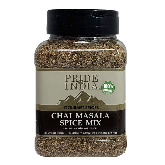 Pride of India – Chai Masala Mulling Spice Mix – Gourmet Spice Mix for Teas/Coffee – Caffeine Free – Authentic Mulling Spice Blend – Vegan & Gluten-Free - Easy to Store – 7oz. Medium Dual Sifter Jar