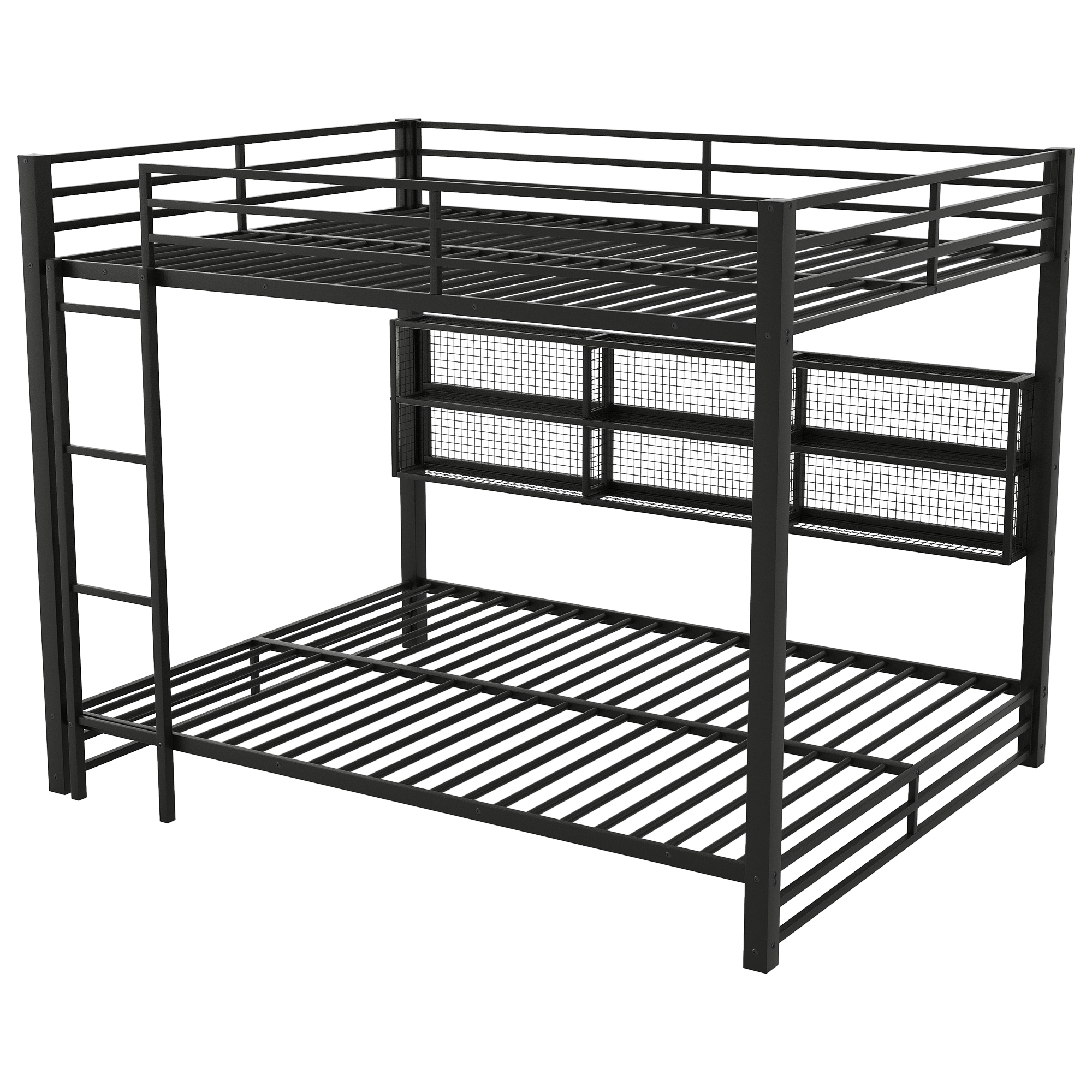 Noble House Metal Queen over Queen Bunk Bed with Storage Cabinets and LED, Black
