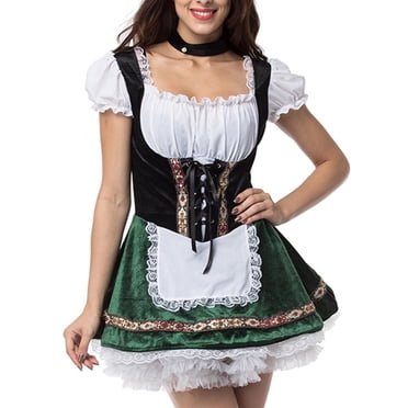 TopLLC Womens Oktoberfest Costume, Halloween Beer Maid Costumes Velvet Lace-up Dress Summer Dress for Women,White Dress