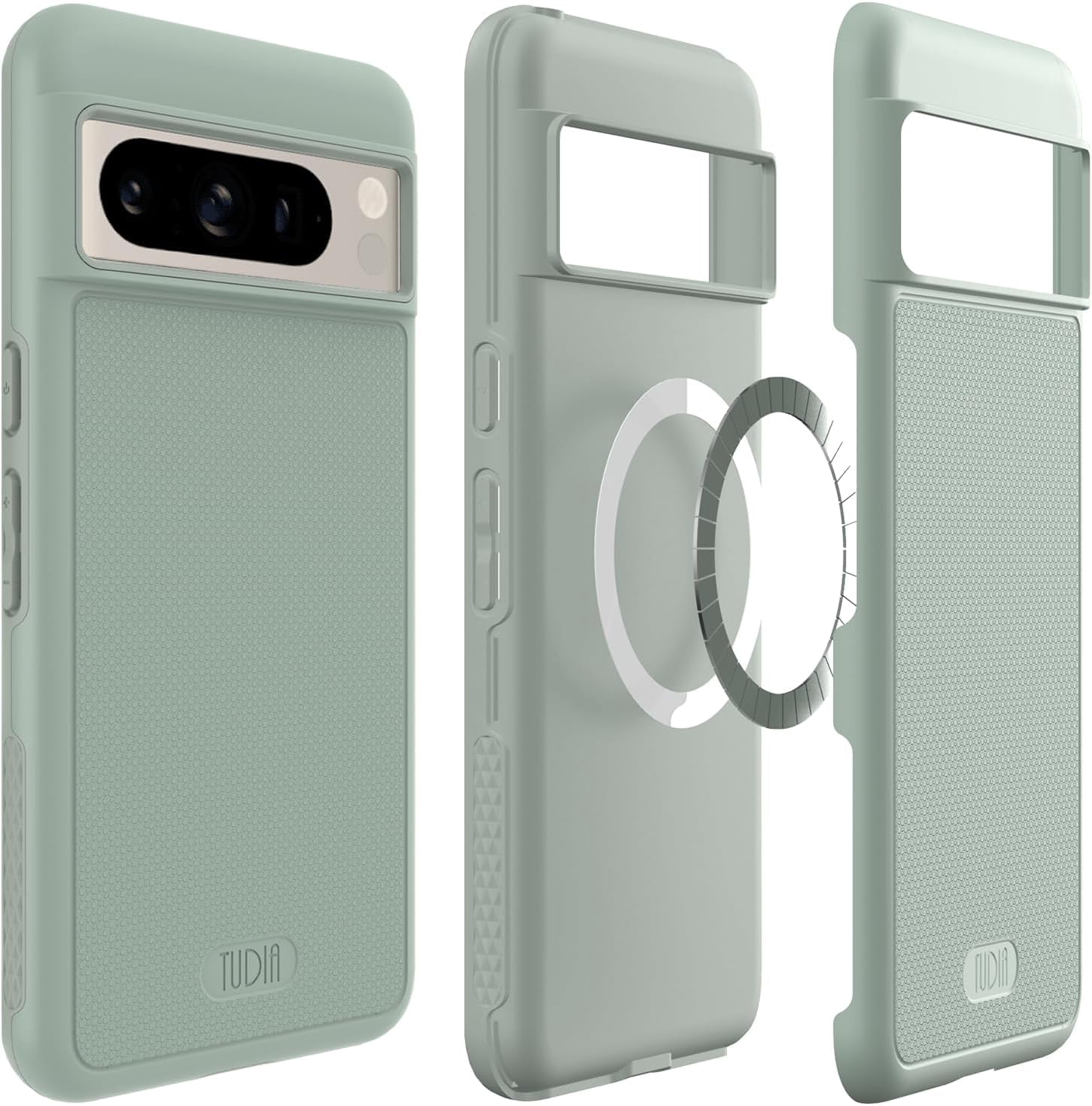 Phone Case for Google Pixel 8 Pro, TUDIA [MergeGrip] [MagSafe Compatible] Military Grade Dual Layer Heavy Duty [Built-in Magnet] Phone Case Cover (Green Lily)