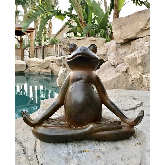 Ebros Rustic Yoga Frog Garden Statue Meditating Buddha Frog Sculpture 14"Long