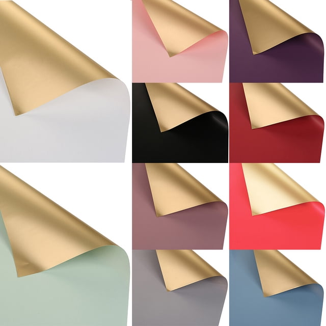 Labymos 20pcs Waterproof Flowers Wrapping Paper Two-Tone Gold Duplex Origami Paper Packaging Paper Gift Wrapping