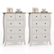 Gymax 2PCS 38'' Farmhouse Chest of Drawers w/ 5 Folding Fabric Drawers & Anti-tipping Kit Gray