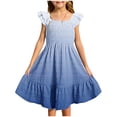thumbnail image 1 of MIASHUI Robes pour Filles à Manches Volantées Extensibles, Coupe Trapèze Évasée, Robe d'École, Bleu, 15-16 Ans, 1 of 5