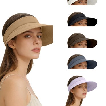 AJGRHE Sun Hats for Women - Wide Brim Sun Visor Hat for Women, UPF50+ Lightweight Foldable Ponytail Sports Cap Khaki One Size