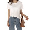 thumbnail image 2 of Maoww T-shirt Femme Été Col Rond Manches Courtes Couleur Unie Haut Décontracté, Blanc, TG, 2 of 7