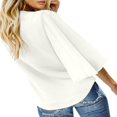 thumbnail image 3 of CHUANK Women‘s Button Down V Neck Tops Ruffled 3/4 Sleeve Tie Knot Front Blouses White Sizes S-2XL, 3 of 8