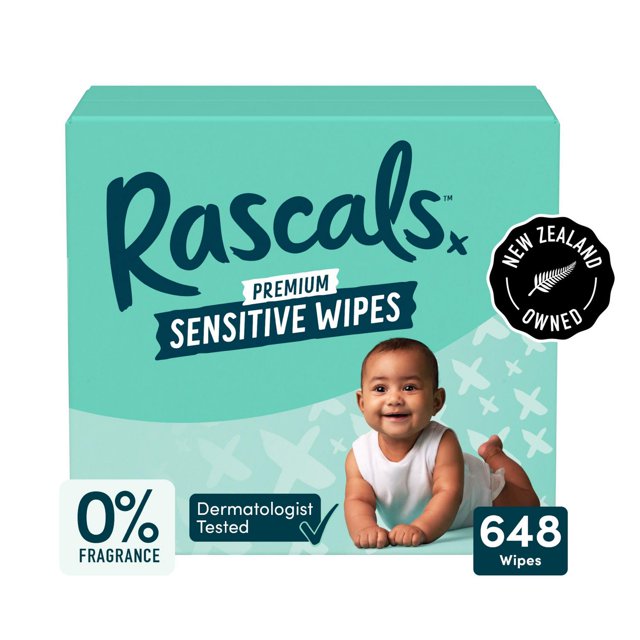 Rascals Premium Sensitive Wipes, Carton, 648 Count