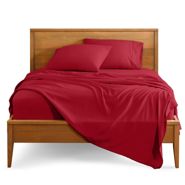 Bare Home Premium 1800 Collection 4-Piece Bed Sheet Set, Full-XL, Red
