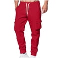thumbnail image 3 of YOIAVAIOY Fleece Jogger Pants for Men Drawstring Waist Cargo Sweatpants Winter Athletic Pants with Flap Pockets Red M, 3 of 6