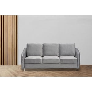 K-Living Daphne Plush Velvet Sofa With Chrome Legs In Grey