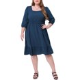thumbnail image 2 of GRACE & GRANDEUR Robe Midi à Pois Suisses pour Femme Grande Taille, Taille Smockée, Manches 3/4, 4X Bleu, 2 of 5
