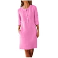 thumbnail image 3 of Meichang Robes Longueur Genou pour Femmes Décontractées à Manches Longues Demi-Boutonnage Col Ras du Cou Robe d'Automne Unie Légère Vacances Plage Robes avec Poches, 3 of 6