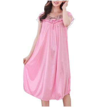 yillto Nuisettes Satinées et Soyeuses pour Femmes à Manches Courtes Longue Nuisette Ample Vêtements de Nuit Vêtements de Détente Robe de Nuit