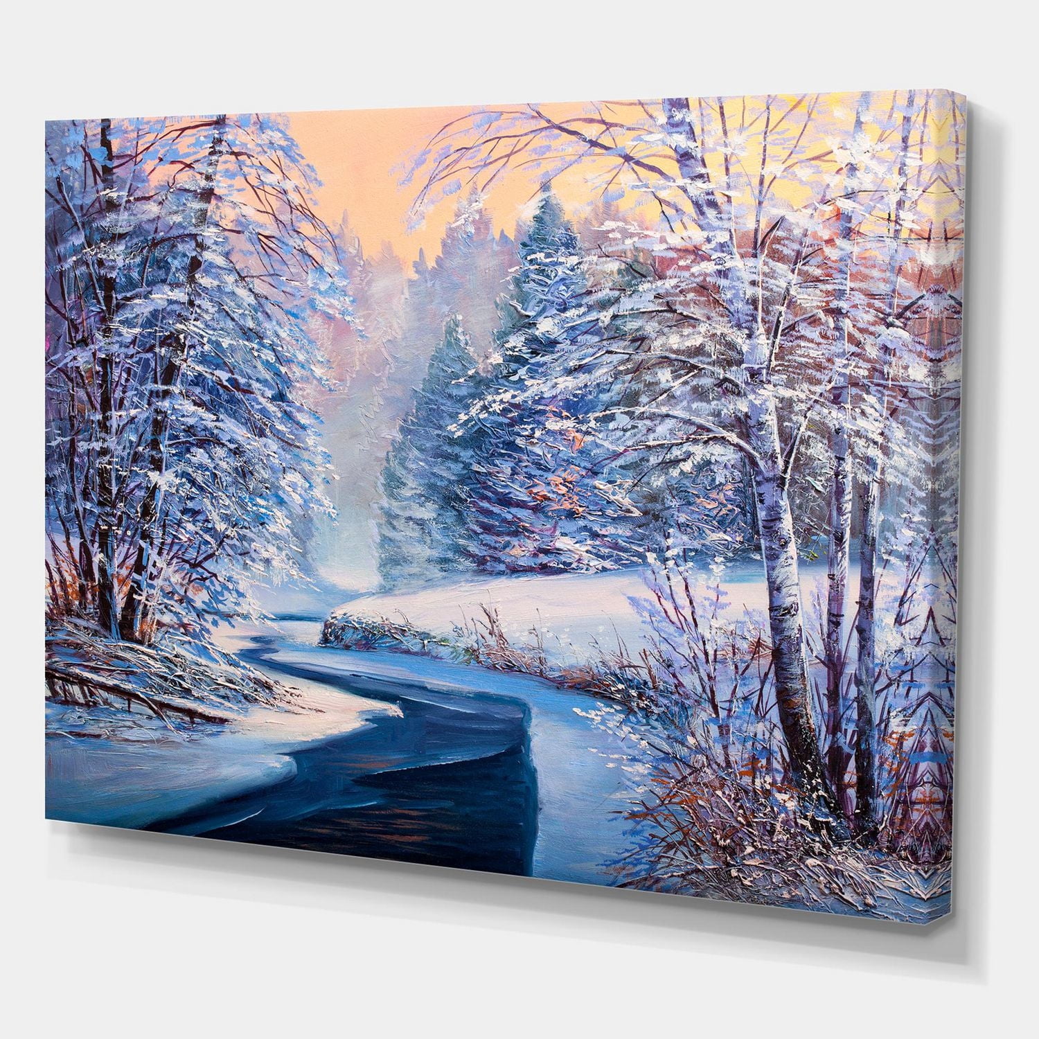Designart Forêt de Noël pastel avec rivière Art mural sur toile