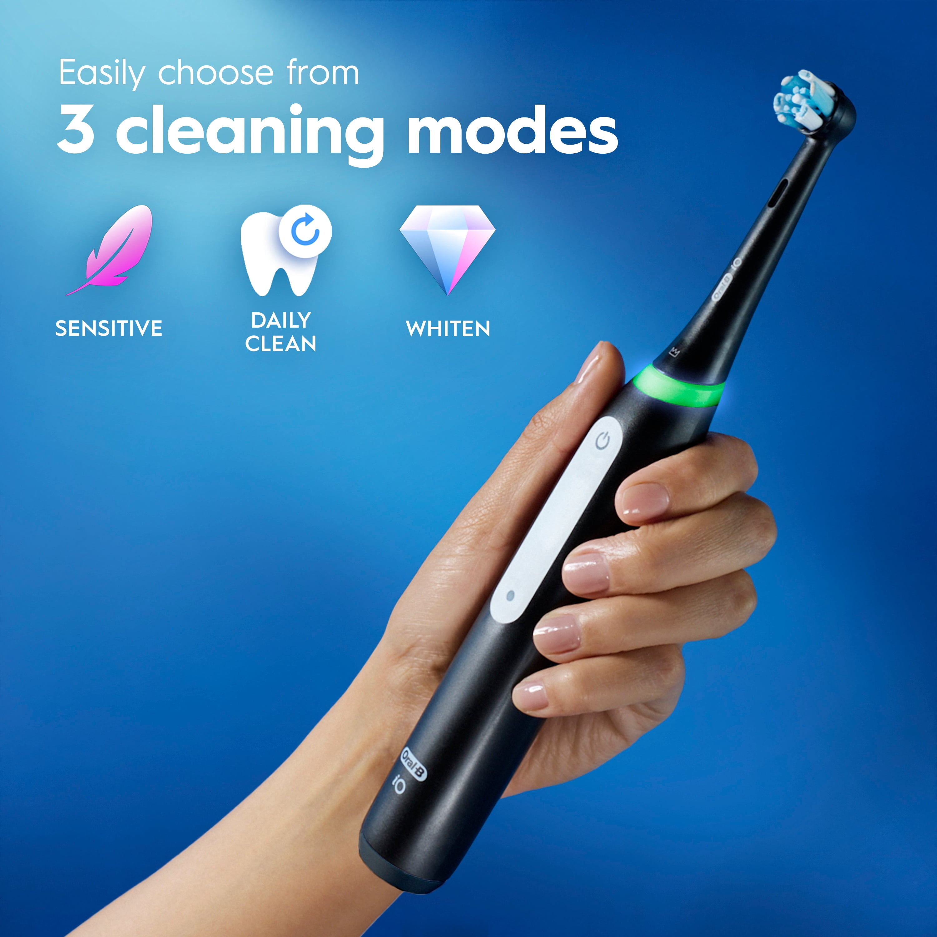 Brosse à dents électrique rechargeable Oral-B, iO4 Propreté et gencives, 4 modes de nettoyage, détecteur de pression visuel pour protéger les gencives, 2 brossettes, étui de voyage, rose
